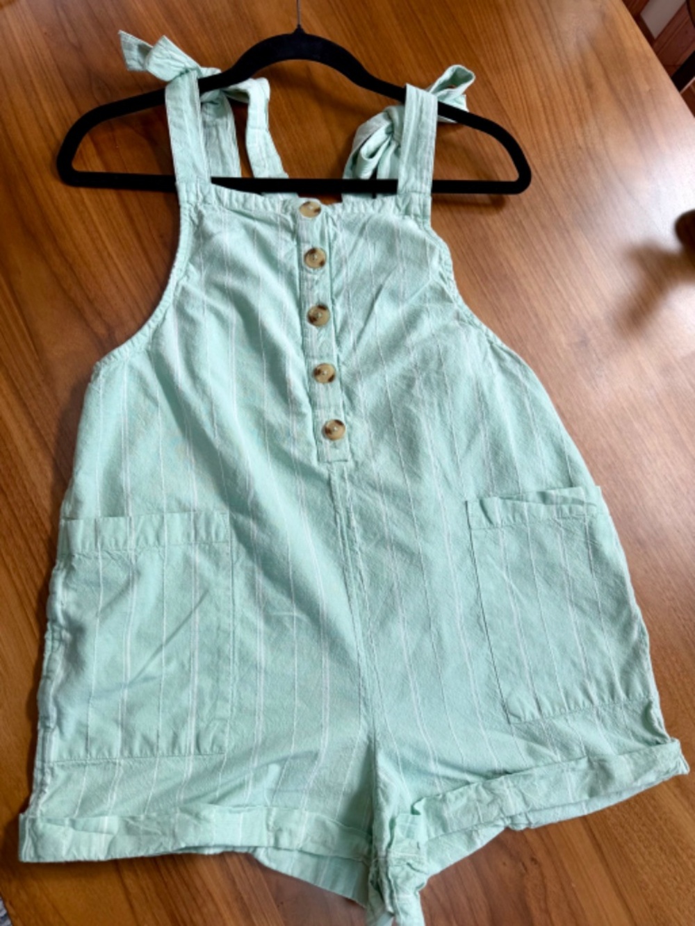 O'Neill Skylynn Mint Green Striped Overall Short Romper - Size L